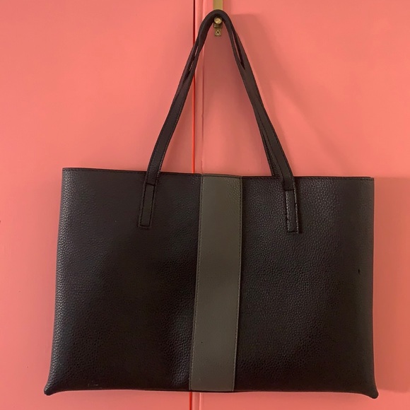 Vince Camuto- used once- black grey leather tote - Picture 1 of 4